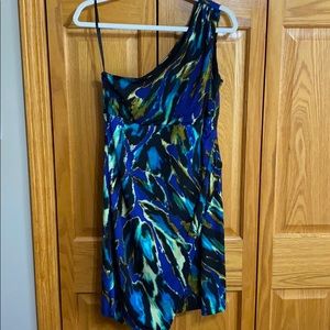 Peacock color one shoulder dress